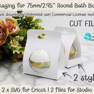 Suportes para exibição de embalagem de bomba de banho 75 mm / 2,95 ", arquivos de corte SVG para Cricut e Silhouette, download instantâneo, 2 estilos, suprimentos para bomba de banho SVG