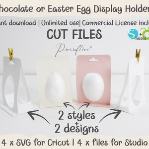 Soportes de exhibición de 75 mm/2,95" para adornos de huevos de Pascua n.º 3. Soportes para huevos SVG. Plantillas para Cricut y Silhouette. 2 estilos + 2 diseños. SVG Cricut