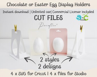 Soportes de exhibición de 75 mm/2,95" para adornos de huevos de Pascua n.° 3. Soportes SVG para huevos. Plantillas para Cricut y Silhouette. 2 estilos + 2 diseños. SVG Cricut