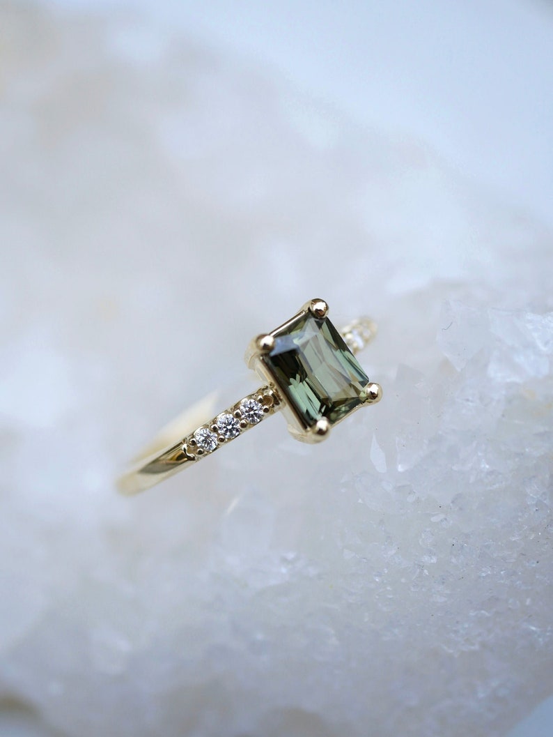 Green Sapphire Engagement Ring Emerald Sapphire Engagement Etsy