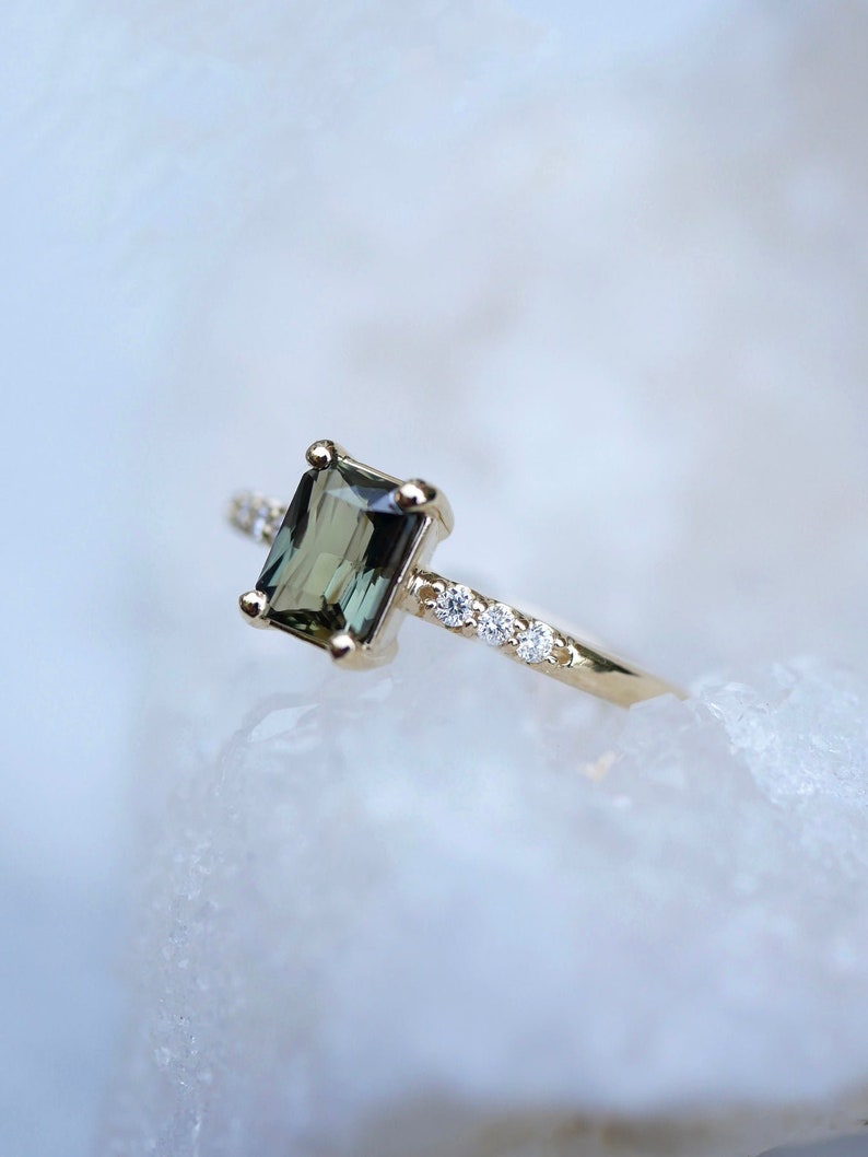 Green Sapphire Engagement Ring Emerald Sapphire Engagement Etsy