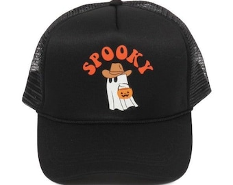 Spooky Ghost Witch Patch Trucker Hat, Halloween Snapback Cap