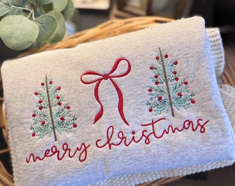 Christmas Embroidered Sweatshirt, Holiday Crewneck Pullover, Women Festive Tree Sweater, Merry Winter Top, Casual Seasonal Gift Xmas