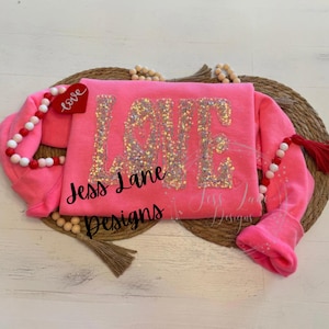 Love Embroidered Sequins Sweatshirt/ Valentines Sweatshirt / Pink Sweatshirt / Sequins Sweatshirt / Love Sweatshirt For Women / Custom Em