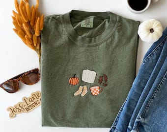 Cozy Fall Embroidered T-Shirt • Comfort Colors Autumn Tee • Pumpkin Patch Cozy Fall Shirt Gift for Her