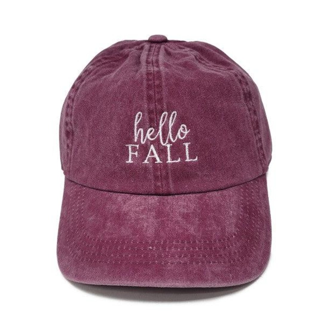 September Fall Hat Hello Fall Hat, Embroidered Baseball Cap, Burgundy Cotton Dad Hat ...