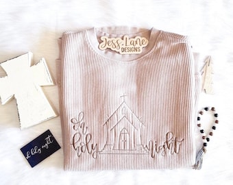Oh Holy Night Embroidered Sweatshirt or T-Shirt | Neutral Christmas Corded Crewneck | Faith Based Holiday Shirt | Christian Gift for Women
