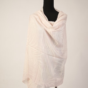 Leaf Print Light Baby Pink Pashmina and Silk Shawl
