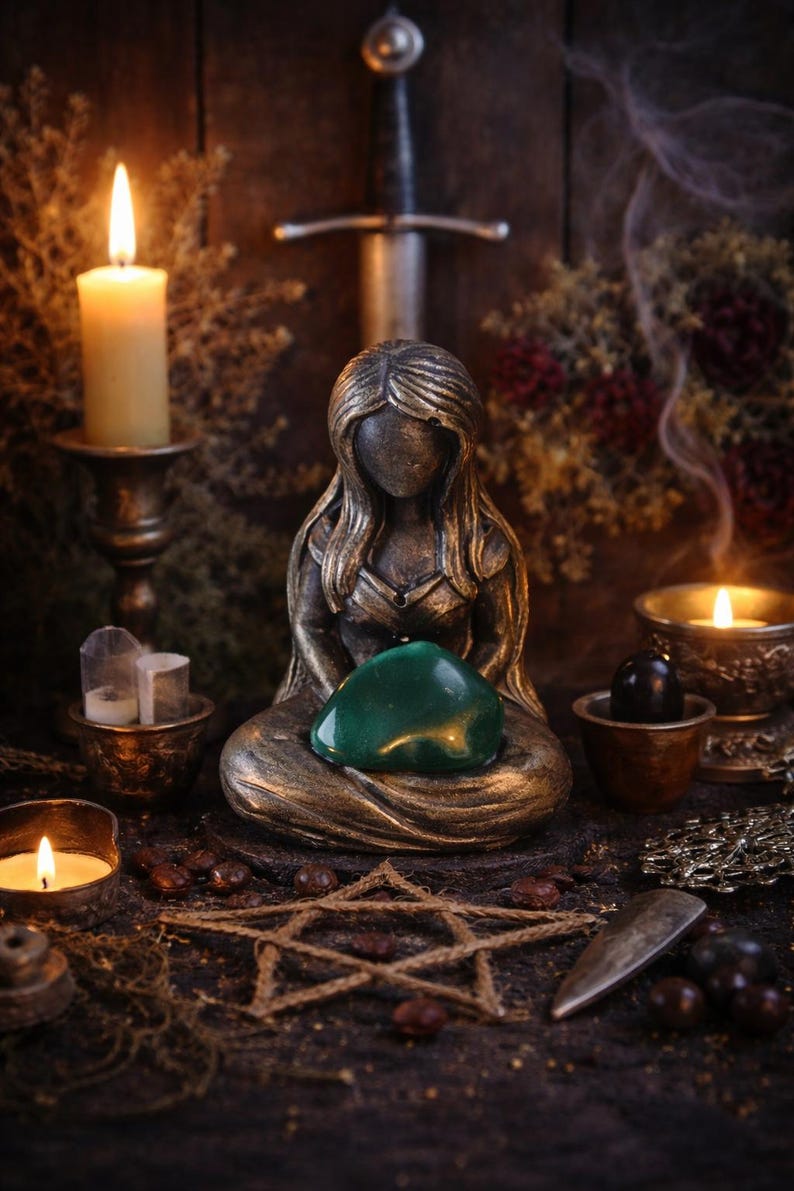 Warrior Goddess Mini Altar Statue – Handcrafted Feminine Strength Figurine (7cm) Bloodstone image 1