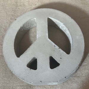 Peace Sign Concrete Freestanding CND Peace Symbol Handcast Rustic Home Decor Ornament Grey Natural Look or Rainbow Gift Idea