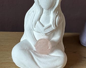 Goddess with Crystal Rose - Mini Altar Statue - Meditation Decor