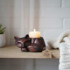 Sleeping Fox Eco Stone Tealight Candle Holder - Woodland Decor