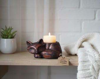 Sleeping Fox Eco Stone Tealight Candle Holder - Woodland Decor