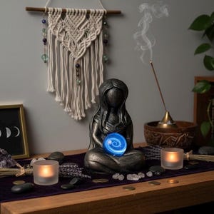 Handcast Eco Resincrete Goddess Statue: Blue Galaxy Altar Decor