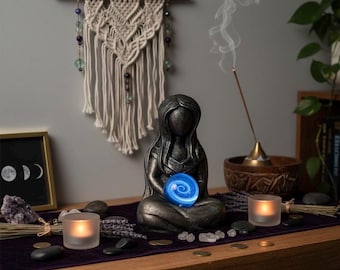Handcast Eco Resincrete Goddess Statue: Blue Galaxy Altar Decor