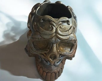 Handmade Skull Candle Holder: Gothic Home Decor Accent