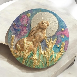 Home Decor - Moonshine Hare Resin Plaque, Unique Wall Art, Gift Idea for Nature Lovers, Rustic Home Accents, Handmade Decor