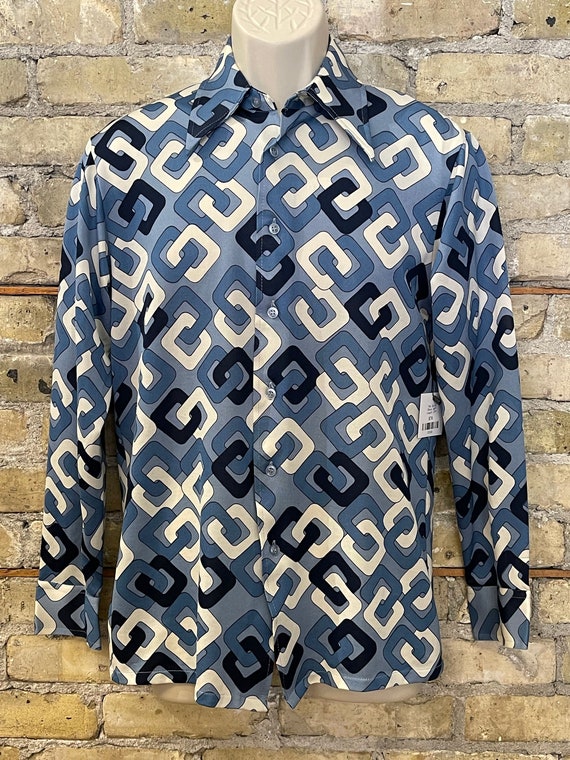 Sears Kings Road Blue Geometric Disco Shirt