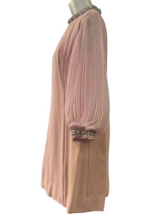 1970 Pink Mod Dress With Chiffon Sleeves - image 3