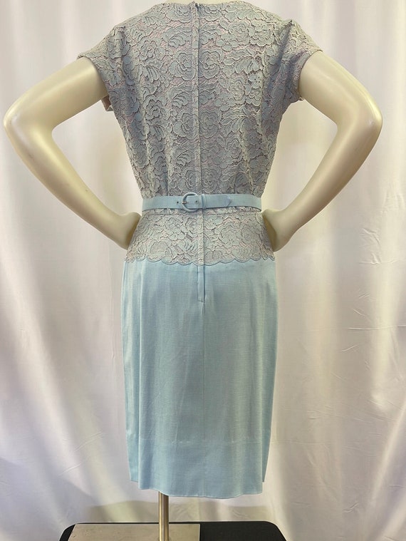 50s Blue & Lilac Dress With Decorative Belt - image 4