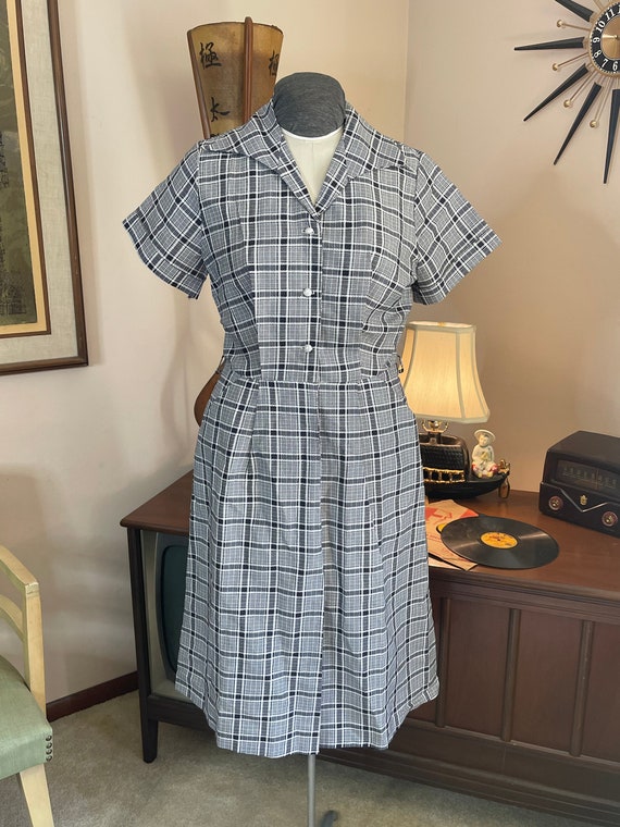 50s Black & White Plaid Day Dress