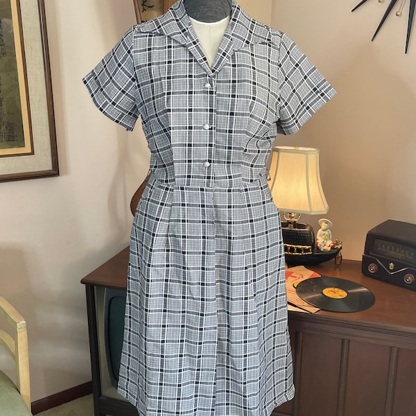 50s Black & White Plaid Day Dress