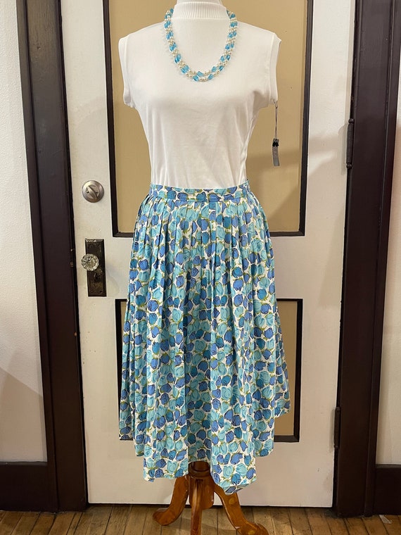 50s Blue Rose Cotton Skirt W28