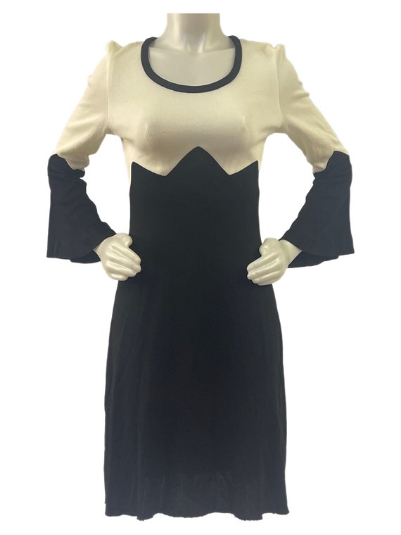 60s Black & Ivory Mod Mini Dress Bell Sleeves