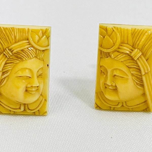 Asian Carved Bone Screwback Earrings