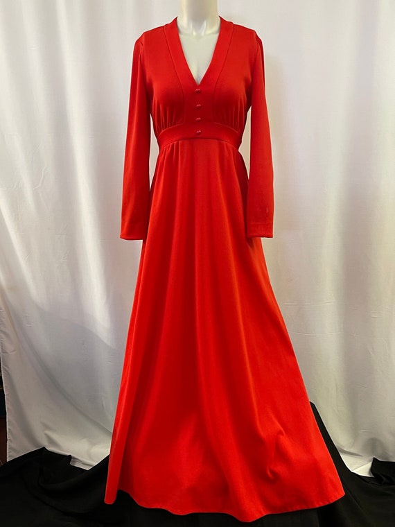 70s Tomato Red Maxi Dress - image 1