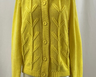 Acrylic Yellow Cable Knit Cardigan