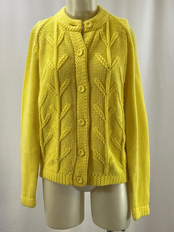 Acrylic Yellow Cable Knit Cardigan - image 1