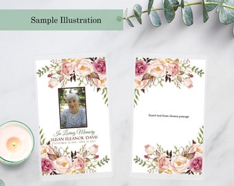 Tarjeta de oración / Tarjeta conmemorativa / Tarjeta de oración laminada / Flores de esquina de acuarela / Tarjeta funeraria / Tarjeta de memoria / Tarjetas laminadas