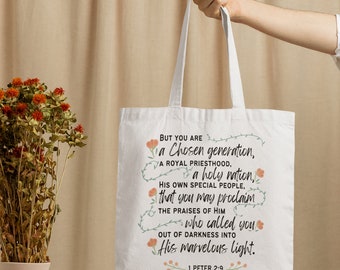 Chosen Totebag | 1 Peter 2:9 | Unisex Scripture Wear | Bible Verse Bag | Minimalist Bag | Tote Bag