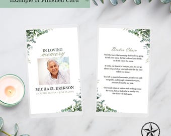 Tarjeta conmemorativa en inglés / Tarjeta de oración laminada / Eucalipto / Tarjeta funeraria / Tarjeta de recuerdo / Tarjeta de memoria / Tarjeta laminada