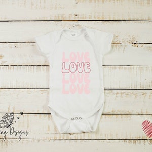 LOVE Infant Baby Rib Bodysuit Pink, Valentine&#39;s Day Onesie, First Valentines Outfit, Unisex Baby Onesie