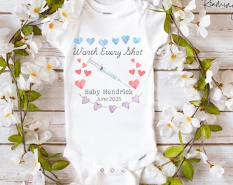 Personalized  IVF Worth Every Shot Baby Onesie, Custom IVF Last Name Baby Announcement, Name Year Infertility Baby Announcement IVF Onesie,