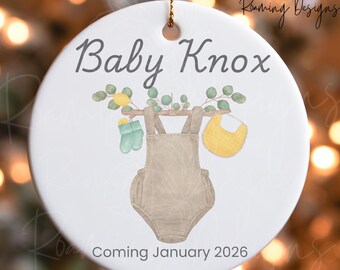 Personalized Baby Announcement Ornament, Custom Pregnancy Reveal Ornament, Rainbow Baby Gift, Expecting Last Name Month Year Ornament, Babe