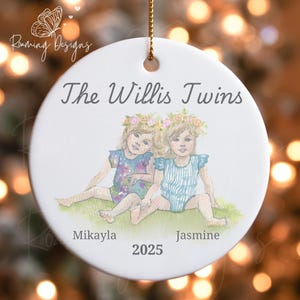 Personalized Girl Twins Name Year Ornament, Custom Blonde Twins Last Name Year Ornament, Twin Sisters Custom Ornament, Identical Twins Xmas