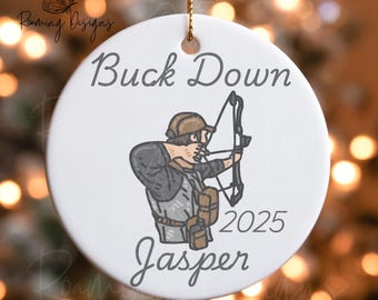 Personalized Bow Hunter Ornament, Custom Compound Bow Christmas Ornament, Buck Down Compound Bow, Deer Hunter, Compound Bow Hunter Ornament