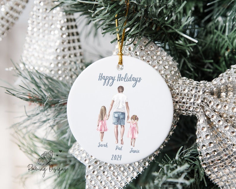 Personalized Single Dad Ceramic Ornament, Girl Dad Ornament Gift, Daddy