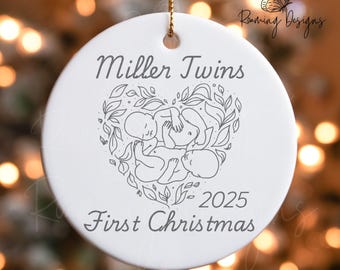 Personalized Twins Ornament, Custom Twins Ornament Last Name Year, Twins First Christmas, Twins Xmas Ornament, Last Name Year Ornament