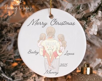Personalized Girl Mom Ornament, Custom Two Daughters Mom Name Year Ornament, Mothers Day Gift, Mom To Girls Ornament, Girl Mum Gift Ornament