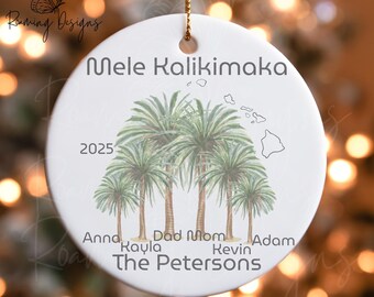 Personalized Palm Tree Family of 6 Ornament, Custom Mele Kalikimaka Last Name Vacation Ornament, First Names Last Name Year Personalize Gift