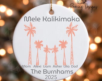 Personalized Mele Kalikimaka Family Ornament, Custom Hawaiian Family Palm Tree Ornament, Last Name Hawaii Vacation Ornament, Aloha Xmas Gift