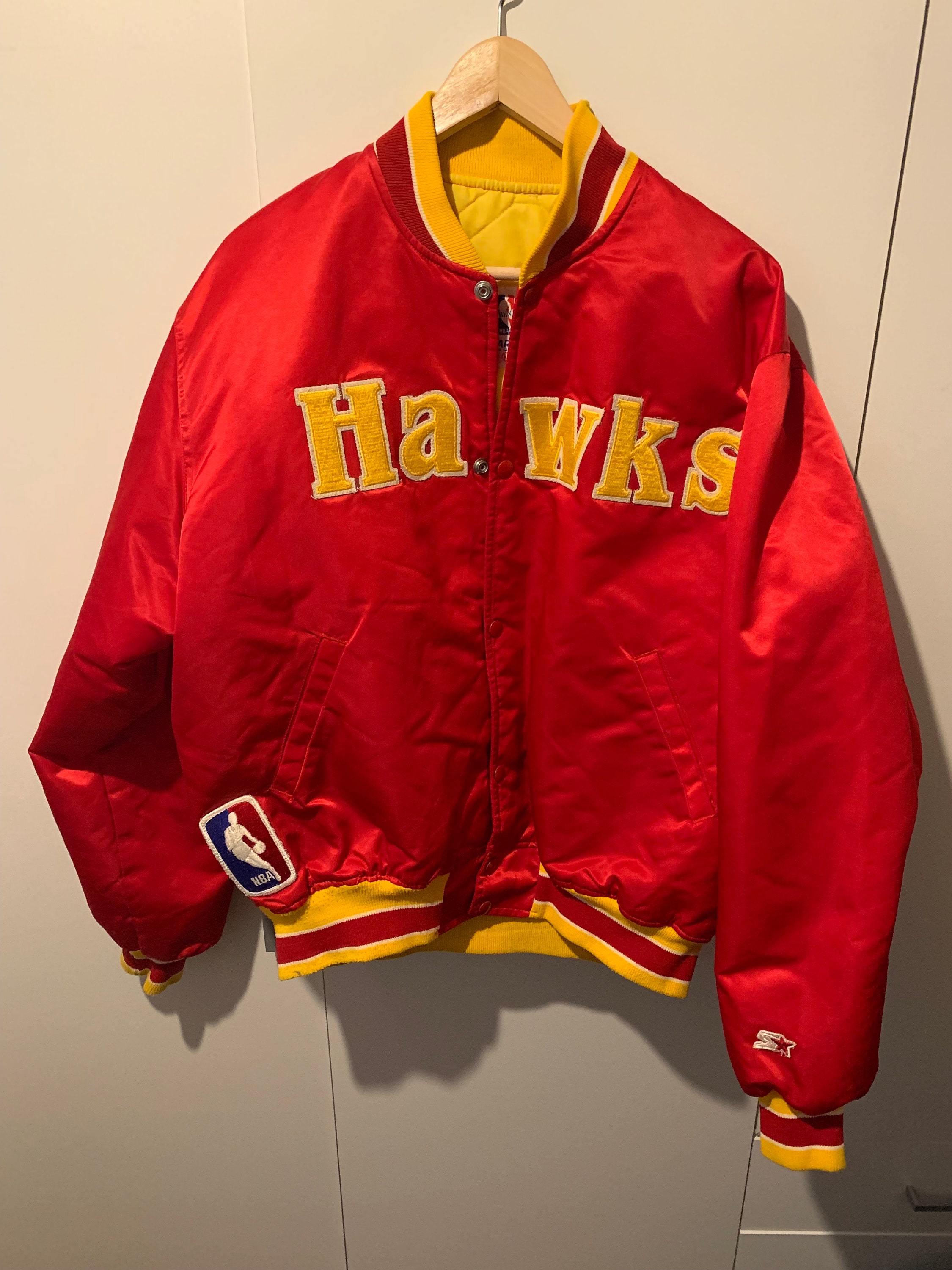 Atlanta Hawks Red and White Bomber Satin Jacket