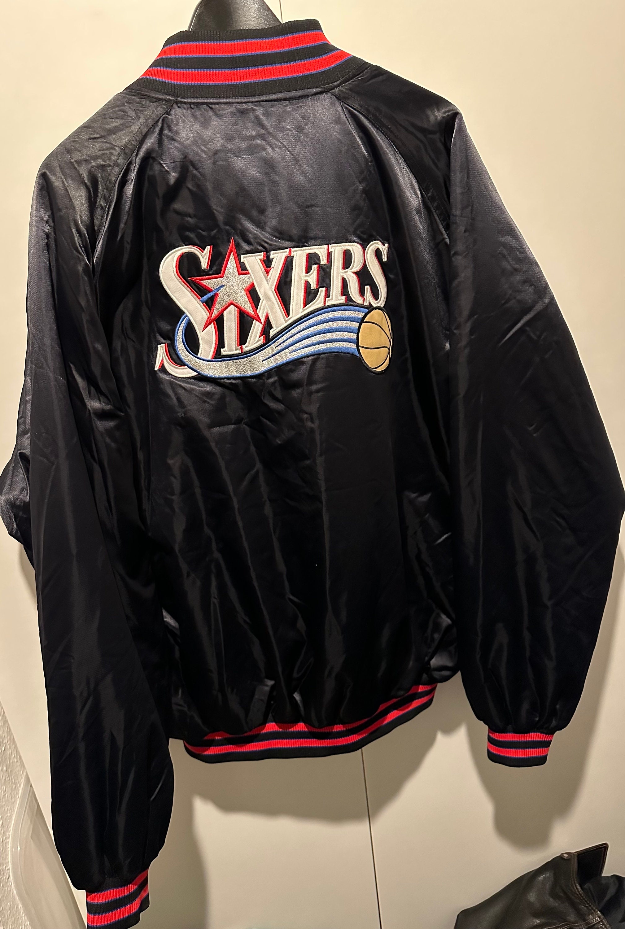 NIKE 76ers Sixers Leather Varsity Jacket