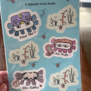 Feuille d'autocollants The Office Michael Phyllis Stanley as Cute Octopus, vinyle imperméable dessiné à la main, gourdes pour ordinateurs portables, collection, cadeau