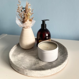 Grey Marble Round Tray, Candle Dish, Storage Tray, Large Decorative Tray, Large Jesmonite Tray, Ottoman Tray, Valet Tray