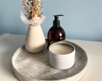 Grey Marble Round Tray, Candle Dish, Storage Tray, Large Decorative Tray, Large Jesmonite Tray, Ottoman Tray, Valet Tray